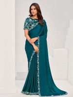 Peacock Crepe Satin Silk Saree